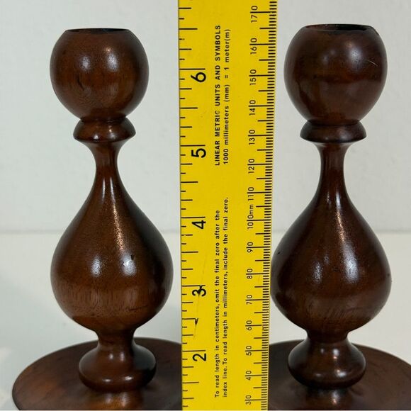 2 Vintage Turned Wood Spindle Candle Holders 6:5” - Picture 5 of 7